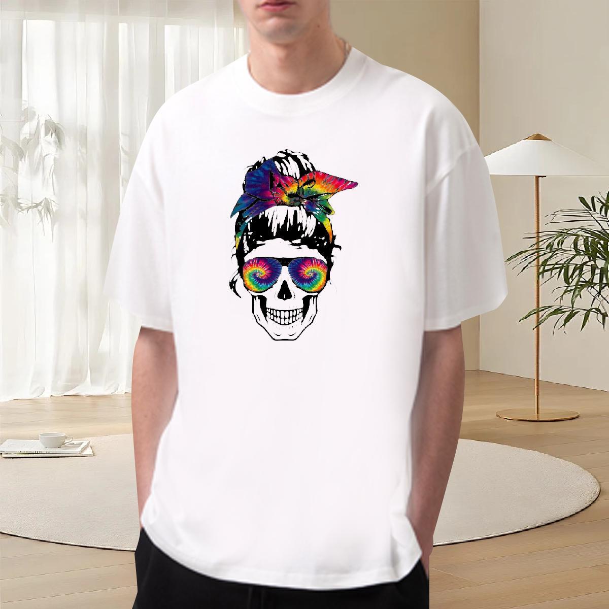 Comfortable T Shirt For Man 230g Cotton skull Casual Custom Printed Short Sleeve O-Neck Men Tees New Designer Clothes