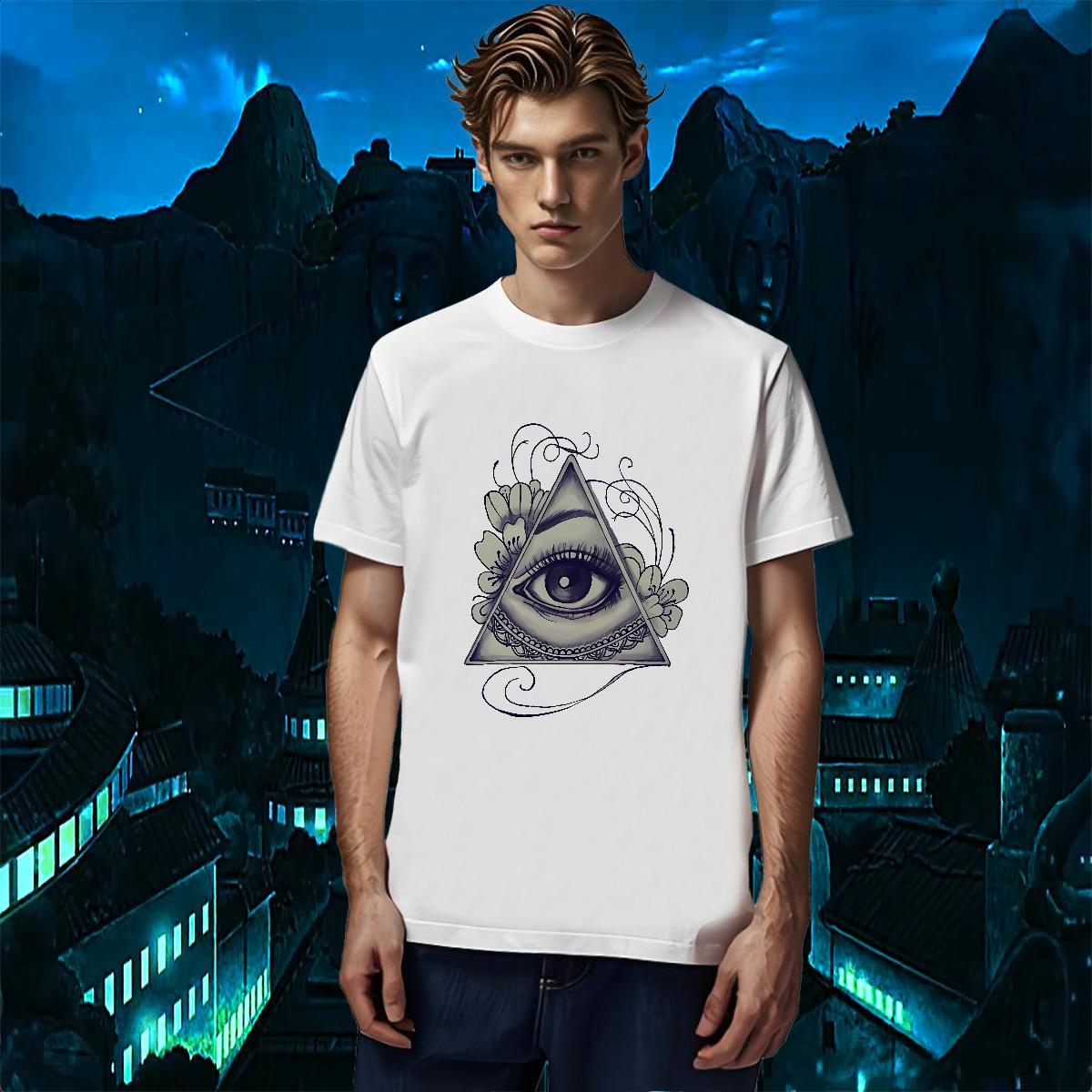 High Quality T Shirt For Man 230g Cotton eye of the devil High Street Hip Hop White Plus Size Round Neck Short Sleeve Tshirt for Man Woman 2024 DIY To