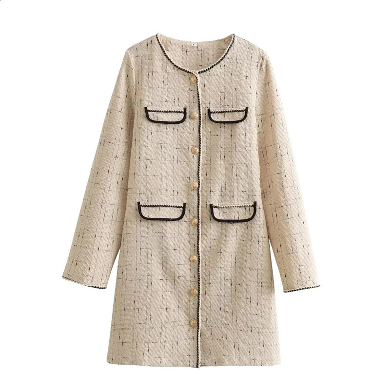 Spring/Autumn Tweed Dress Small Fragrant Style Long sleeved Single breasted Womens Dress 240824
