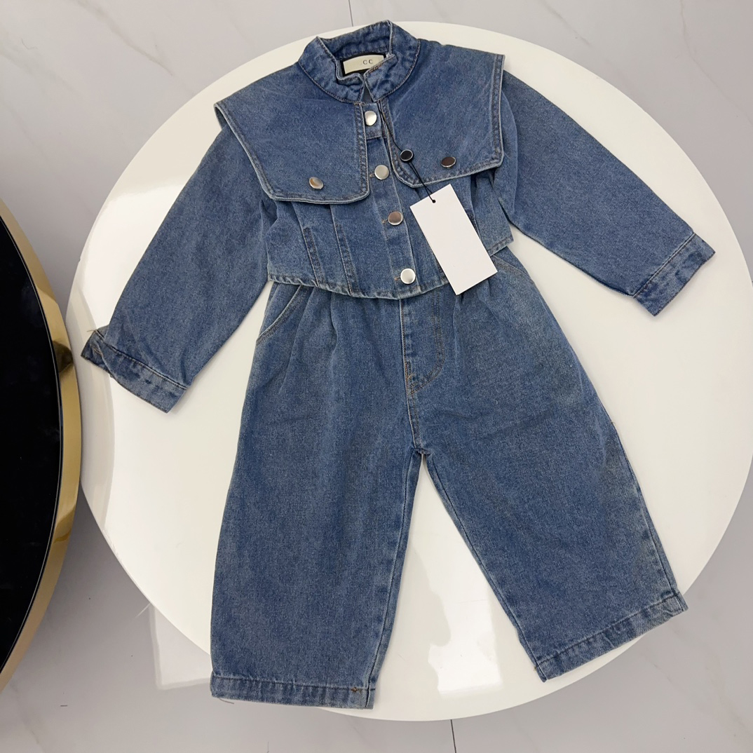 Designer Boys Girls Denim Long Sleeves Coat Baby Winter Turn-down Collar Jacket Set Loose Clothes Kids Party Jacket Pants Set AYD2408245