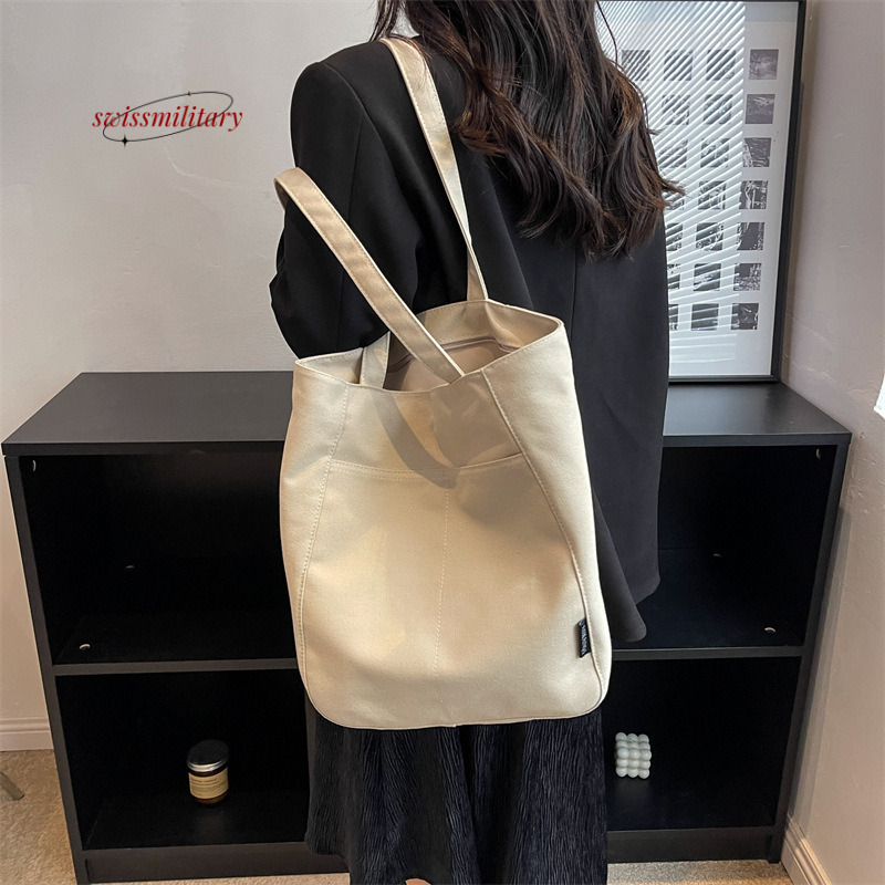 Swissmilitary Canvas Women 2024 New Summer Large Capacity Fashion Simple One Shoulder for College Students Commuting Tote Bag #25