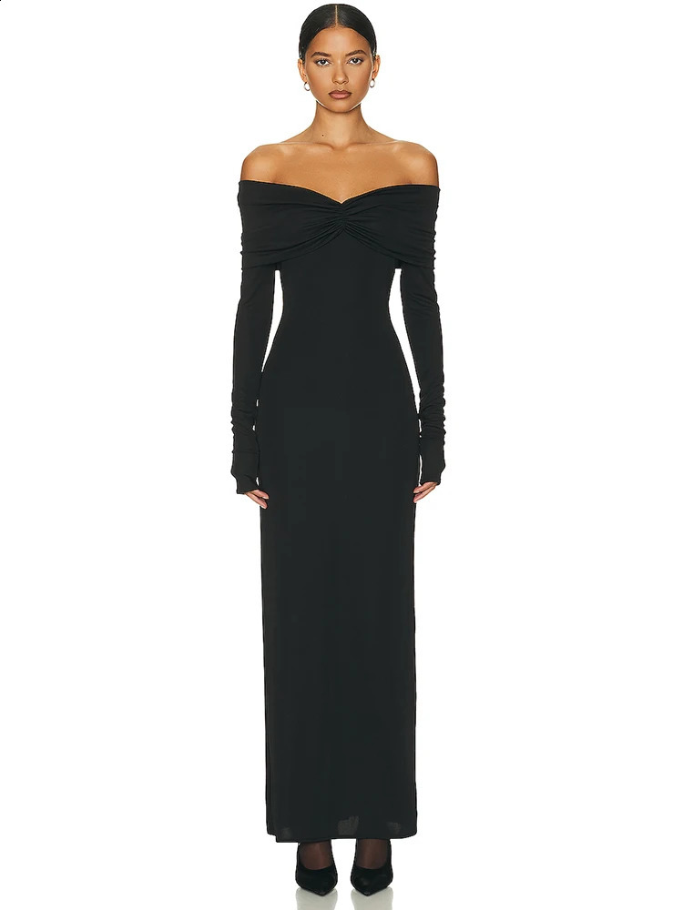 Ahagaga Solid Folds Women Long Dresses Fashion Sexy Backless Full Sleeve Regular Casual Slim Elegant Vestidos Robes Party Female 240823