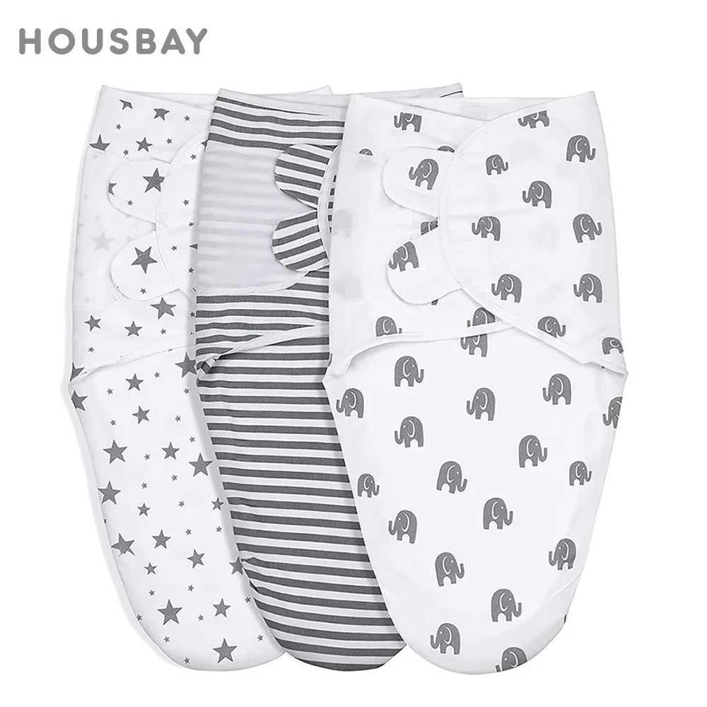 0-3M Newborn Baby Swaddle Wrap 100% Cotton Baby Sleeping Bag Stars Elephant Diaper Cocoon Swaddle Blanket Receiving Blankets M240824