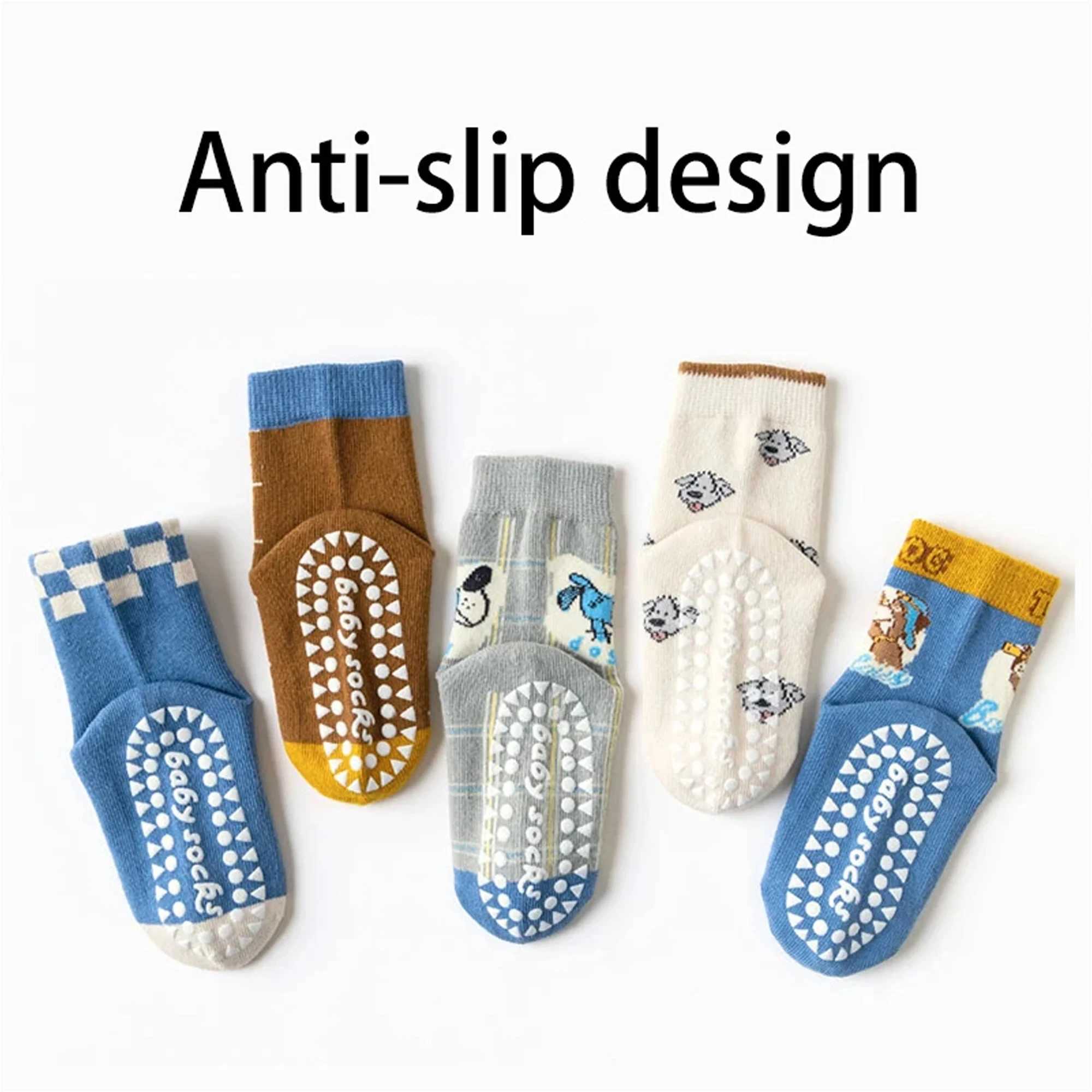 5 pairs of childrens mid tube socks spring and autumn adhesive point floor socks playground anti slip socks trampoline socks CL240824