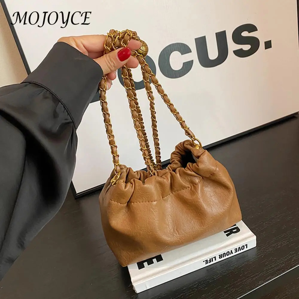 Ladies chain shoulder bag PU leather cross body handbag Versatile pleated homeless bag messenger bag girls fashion wallet 240824