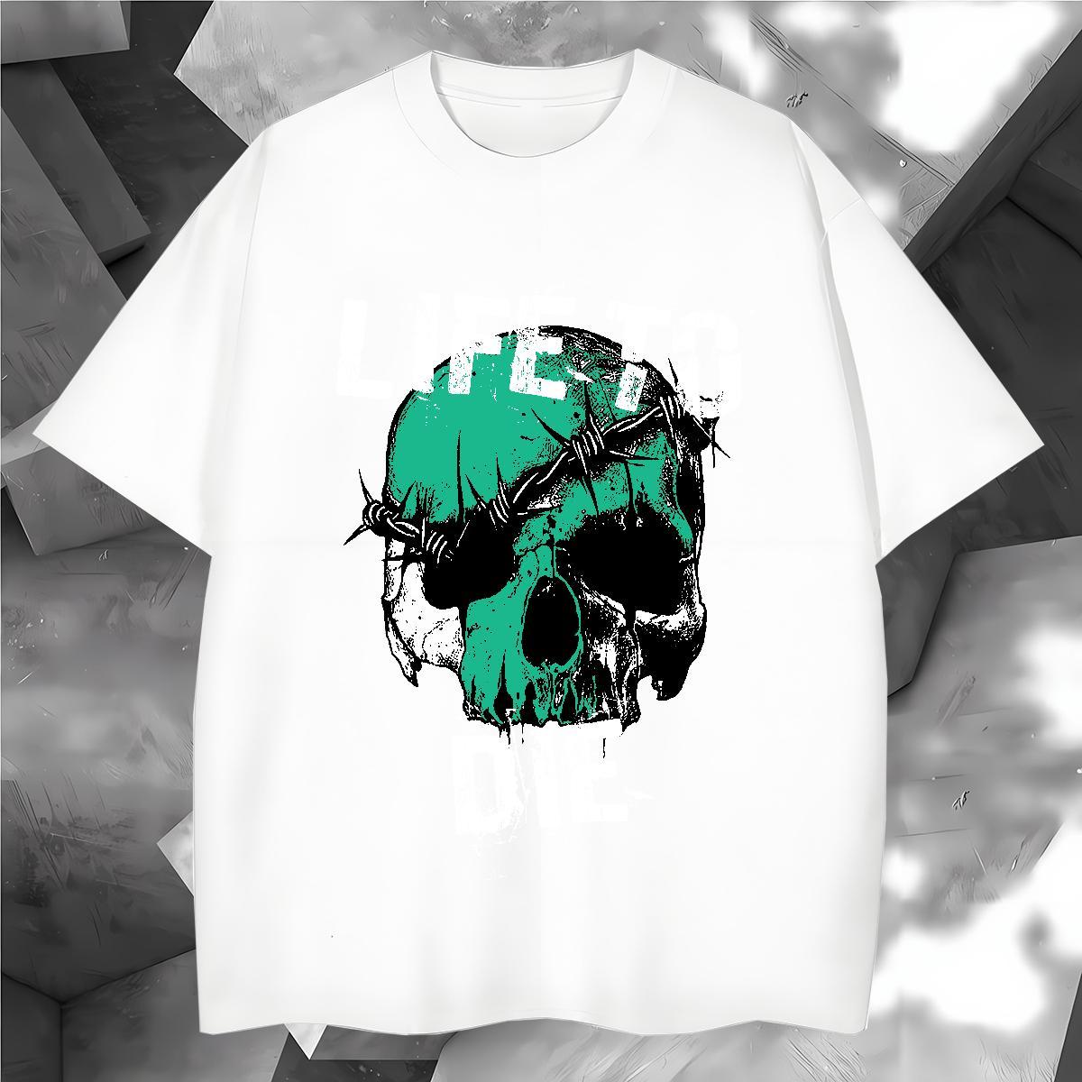 Wholesale T-Shirts 230g Cotton skull Casual Beach DIY Printed O-Neck Short Sleeve Tshirts Classic Tees