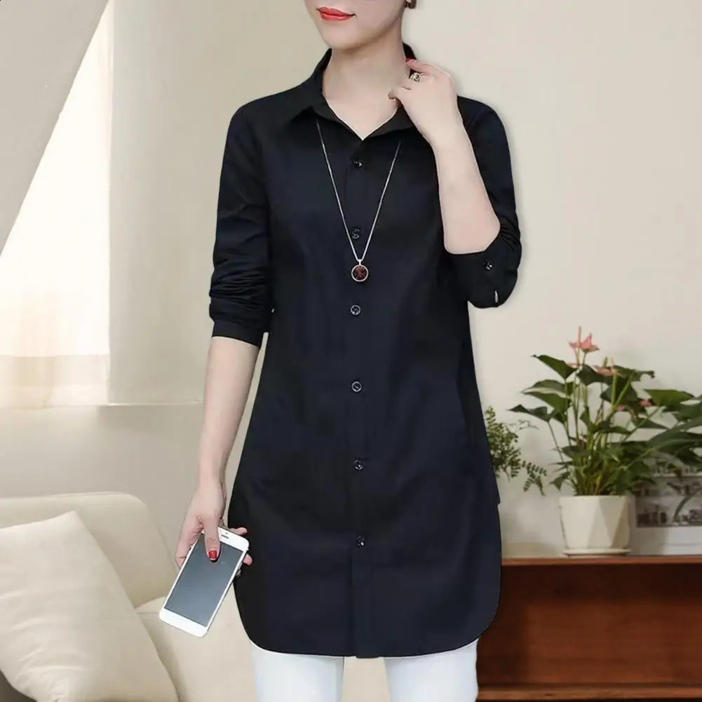 Women Shirt Solid Color Long Sleeve Single Breasted Turndown Collar Loose Streetwear Spring Summer OL Basic Shirt Blouse 240823