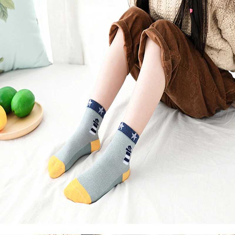 Kids Socks 2023 New Spring Summer Cotton Breathable Mesh Boys Girls Socks 3- 15 Year Children Socks 5 Pairs / Lot CL240824