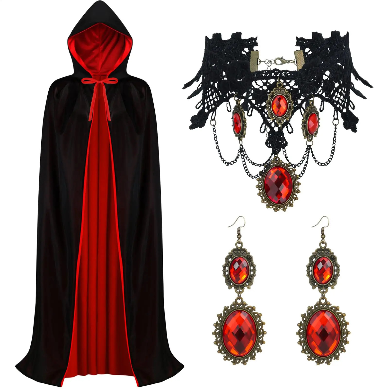 3 Dress up CornersNecklaceEarrings Double sided Hooded Witch Corners Suitable for Adults and Women Halloween w240824