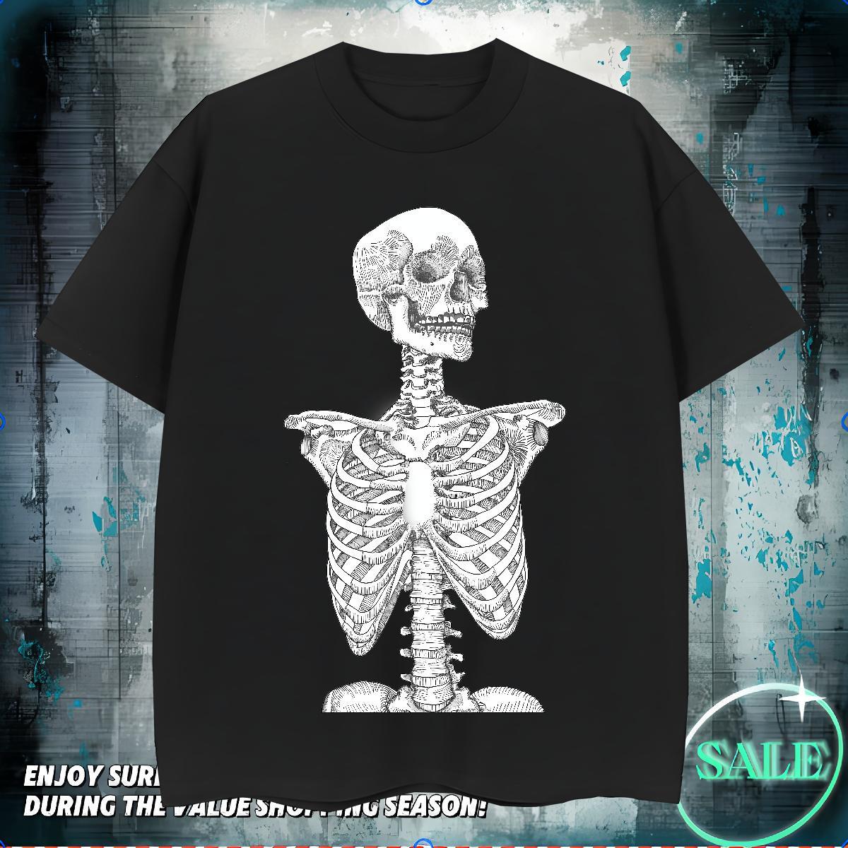 Popular Man T Shirts 230g Cotton skull Beach DIY Printed Crew Neck Breathable Couples T Shirts 2024 DIY Tops