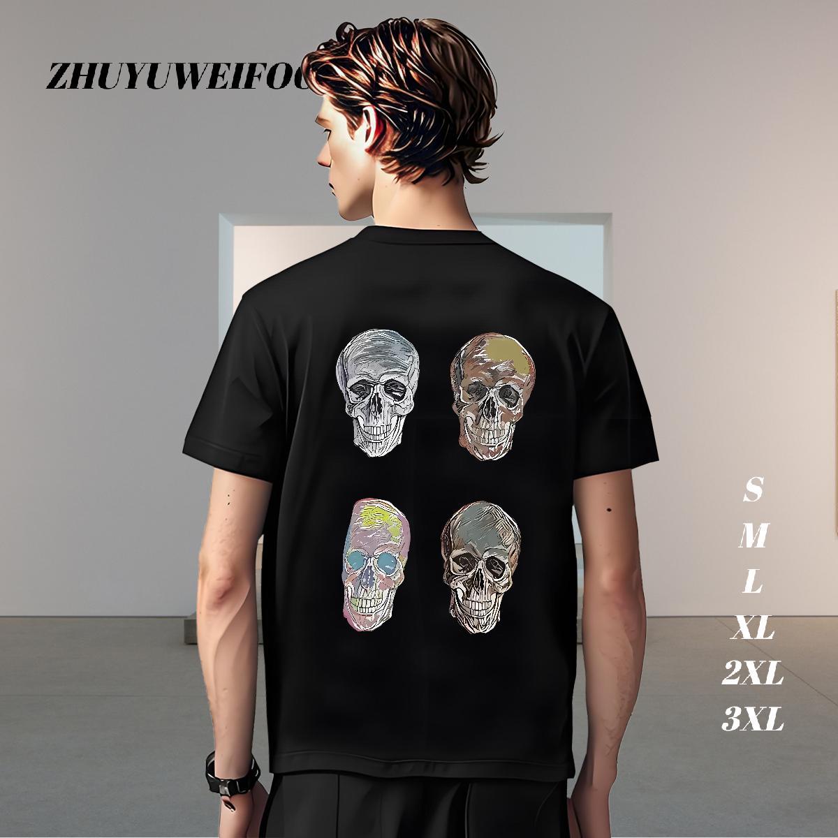 Brand T shirt 230g 100% Cotton skull Summer Casual DIY Anime Breathable Crew Neck Men Tees New Arrival Polos