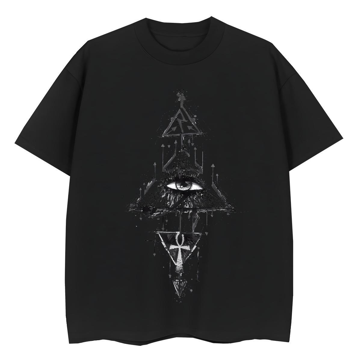 Loose Fit T-Shirts for Men 230g Pure Cotton eye of the devil Hip Hop Street Graphic Round Neck Short Sleeve Men Clothes T-Shirt Wholesale Tops Tees