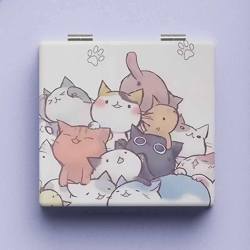 Cartoon Animal Folding Makeup Mirror PU Leather Mini Double-Sided Cosmetic Mirror Portable Girls Square High-Definition MirrorXJ241213