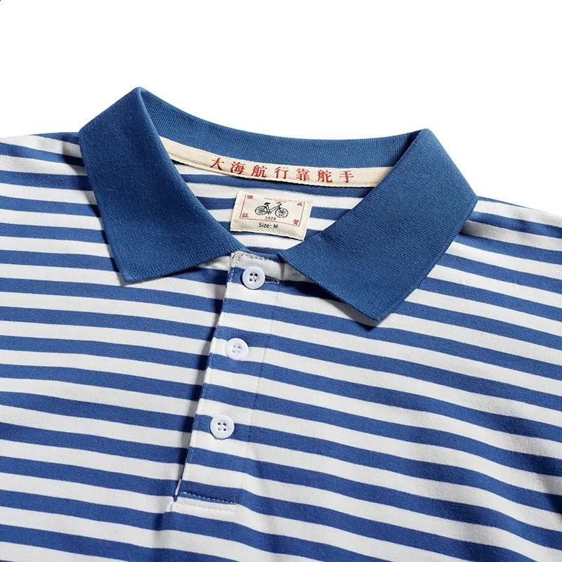Japanese retro blue striped polo street clothing mens long sleeved Tshirt 80s niche nostalgic paperback 240823