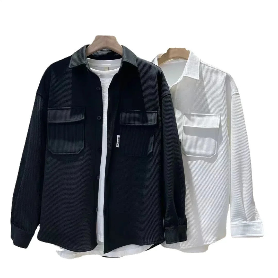 Autumn Mens Fashion Collar Shirt Loose Fit Knitted Jacket Casual Clothing 240824