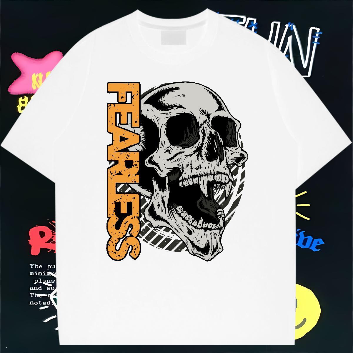Brand Mens T Shirts 230g Cotton skull Street White Plus Size Breathable Short Sleeve Tshirts Fashion Tops Tees