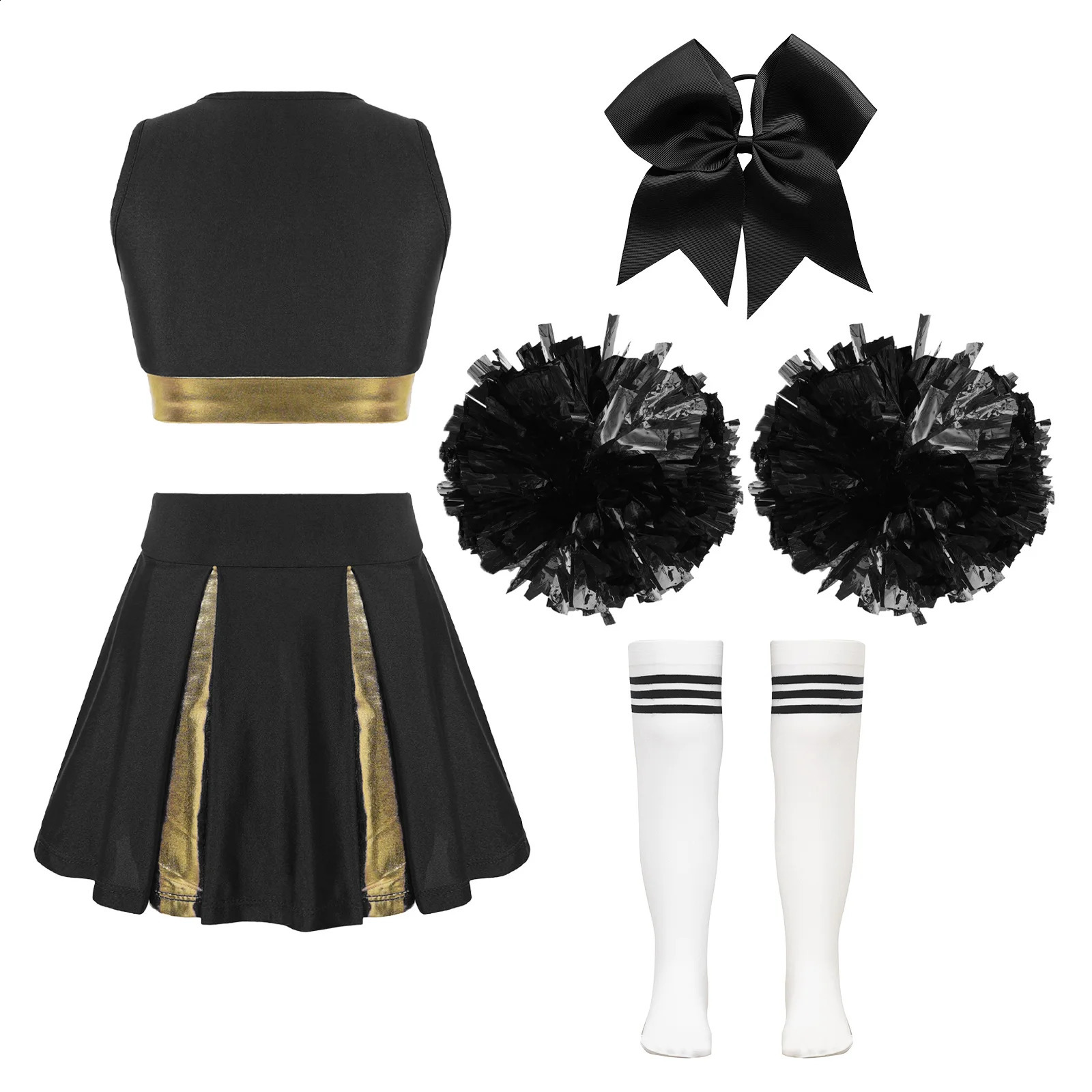 Pompoms and Socks Girls Cheerleading Uniform School Dance Costume Sleeveless Tank Top Halloween 240823