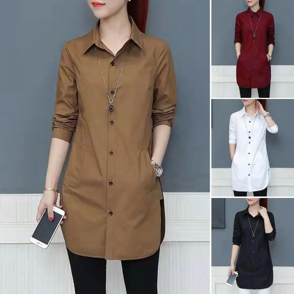 Women Shirt Solid Color Long Sleeve Single Breasted Turndown Collar Loose Streetwear Spring Summer OL Basic Shirt Blouse 240823