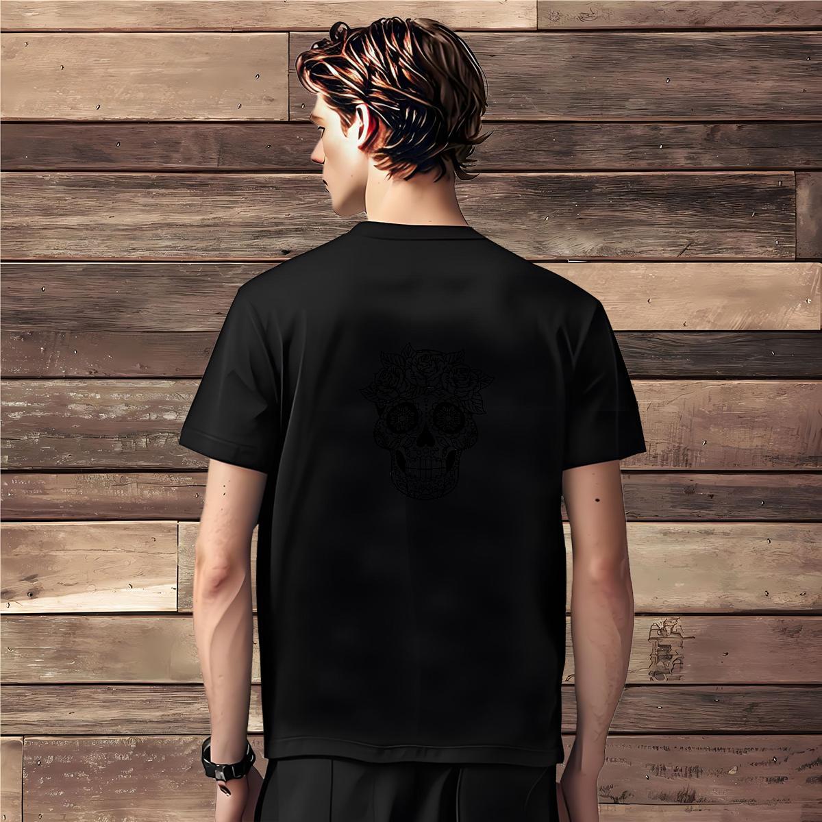 Unisex T-Shirts for Men 230g 100% Cotton skull Sports Casual DIY Printed Breathable Crew Neck Tshirt for Man Woman Classic Casual Tops