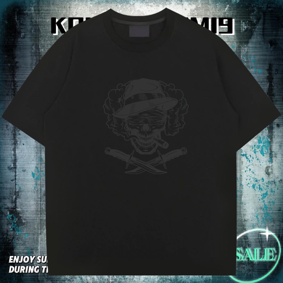 Brand T-Shirts for Men 230g Cotton skull Street Wear Custom Print Plus Size Crew Neck Men Clothes T-Shirt 2024 Polos