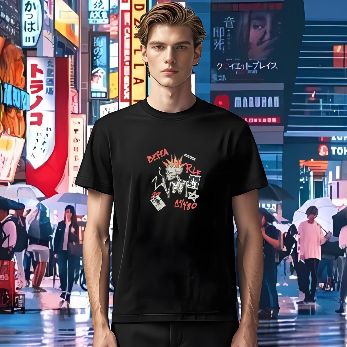 TOP Quality T Shirts Men 230g 100% Cotton skull Anime Printing Street White Plus Size O Neck Short Sleeves Men Clothes T-Shirt Fashion New Tshirts