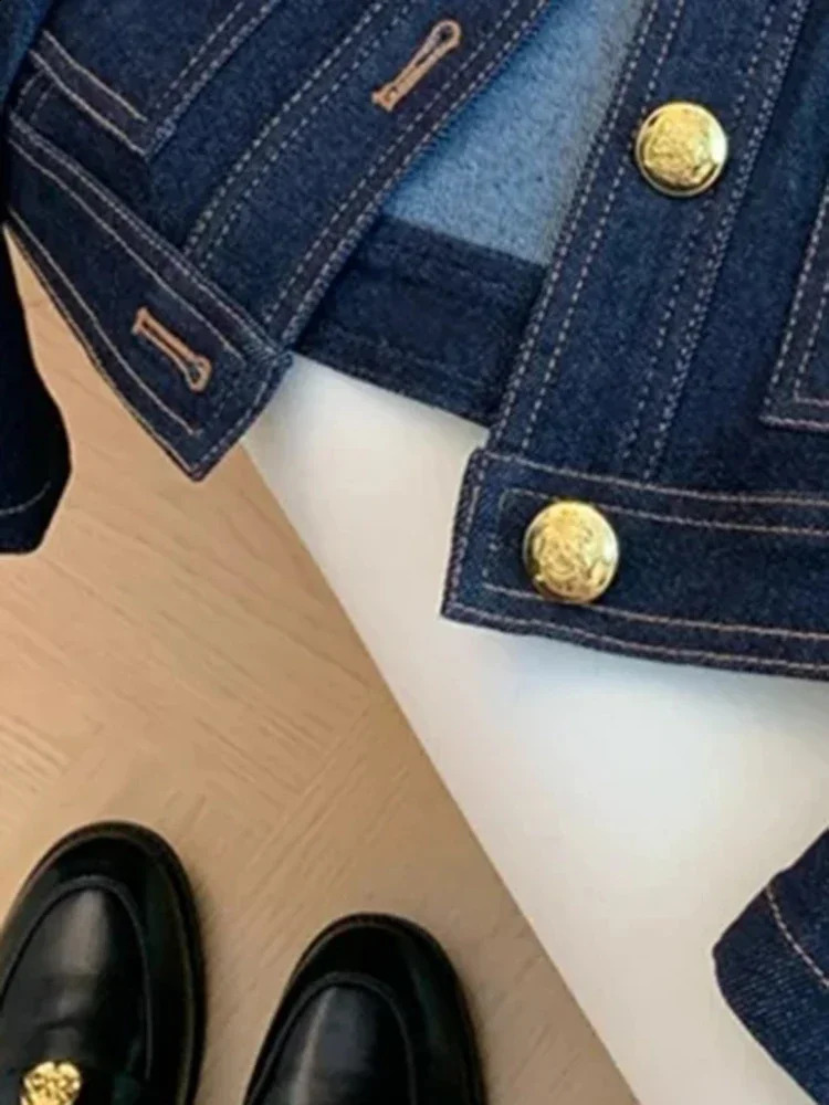 Syiwidii Blue Denim Jacket Women Autumn Classic Style Short Coat Korean Fashion Pockets O-Neck Female Loose Jackets 240824