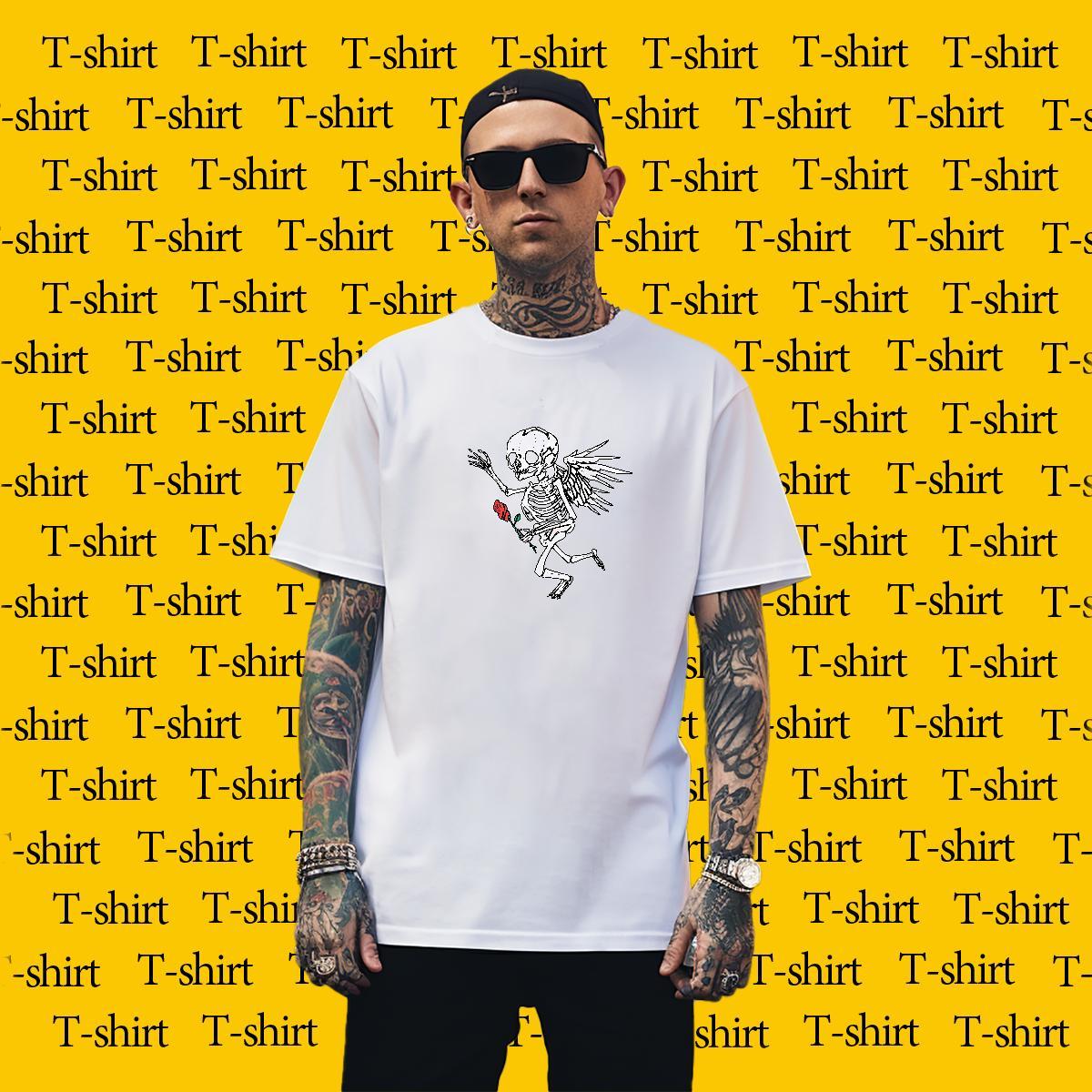 Unisex Men T Shirts 230g 100% Cotton skull Casual Daily Wear Anime Print Breathable Men Tops Tees Factory Direct Tees Shirts