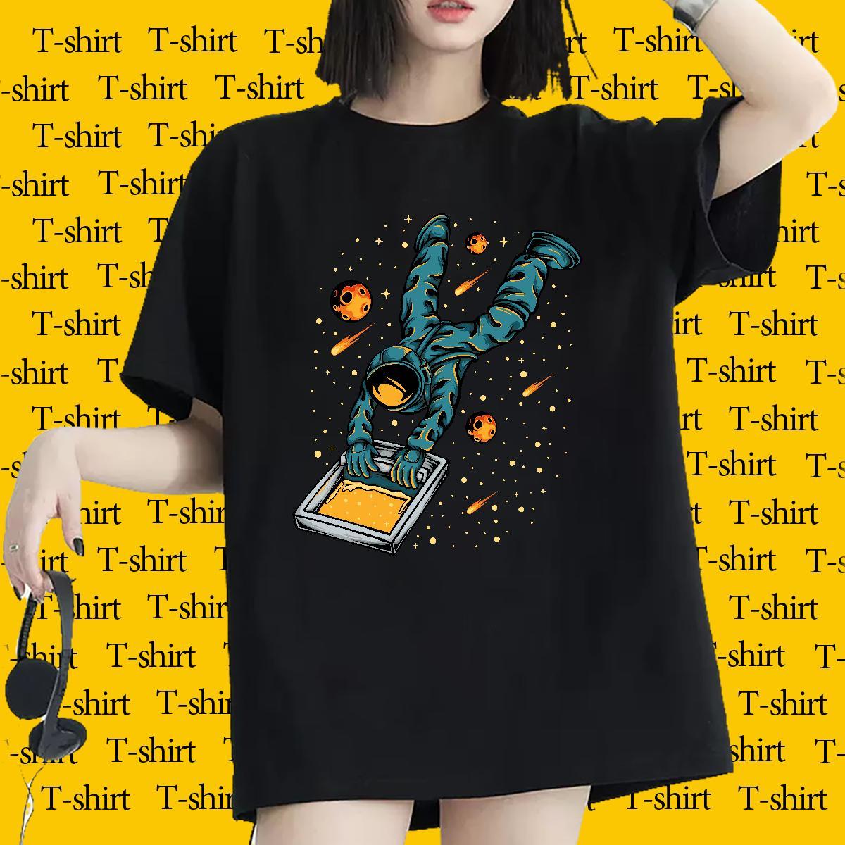 Designer Unisex Tshirts 230g Pure Cotton space High Street Hip Hop T Shirt For Woman Breathable Short Sleeve Cartoon Print Tops