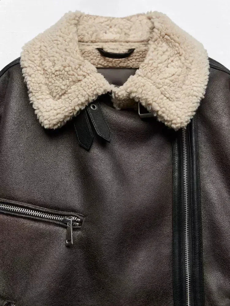 Womans Thick Warm Double Faced Faux Shearling Jacket Fall Winter Lapel Long Sleeve Belted Hem Zip Clre Female Outerwear 240823