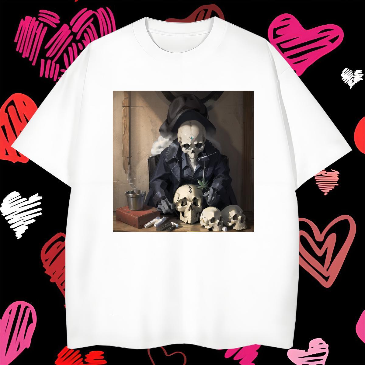 Unisex Men T Shirts 230g Pure Cotton skull Home Outdoor Oversized 3XL 4XL Short Sleeve O-Neck Couples T Shirts Fashion Design Tops Tees