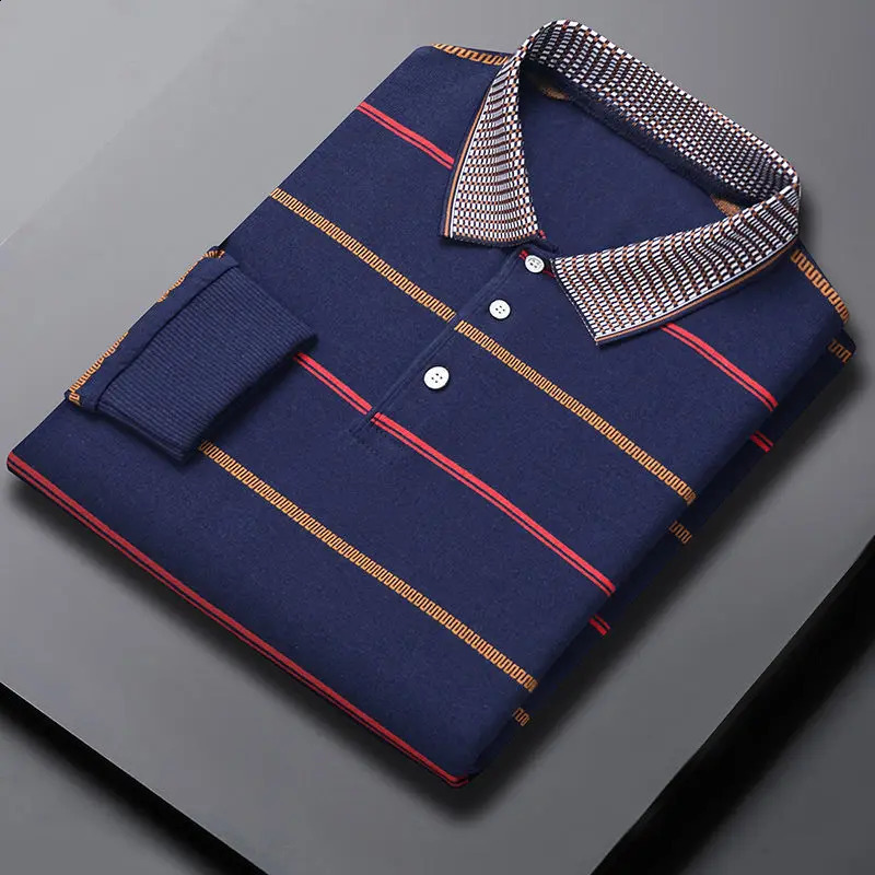 Fashion Lapel Button Business Striped Polo Shirts Mens Clothing Spring Loose Long Sleeve Casual Tops Korean Tee Shirt 240824