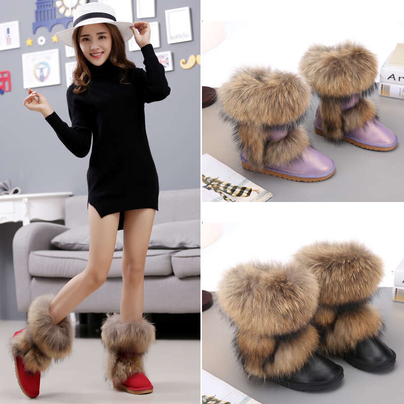New Australia Classic Snow Boots Women Winter Genuine Leather Warm Natural Fox Fur Non-Slip Rubber Soles Female Flat Shoes