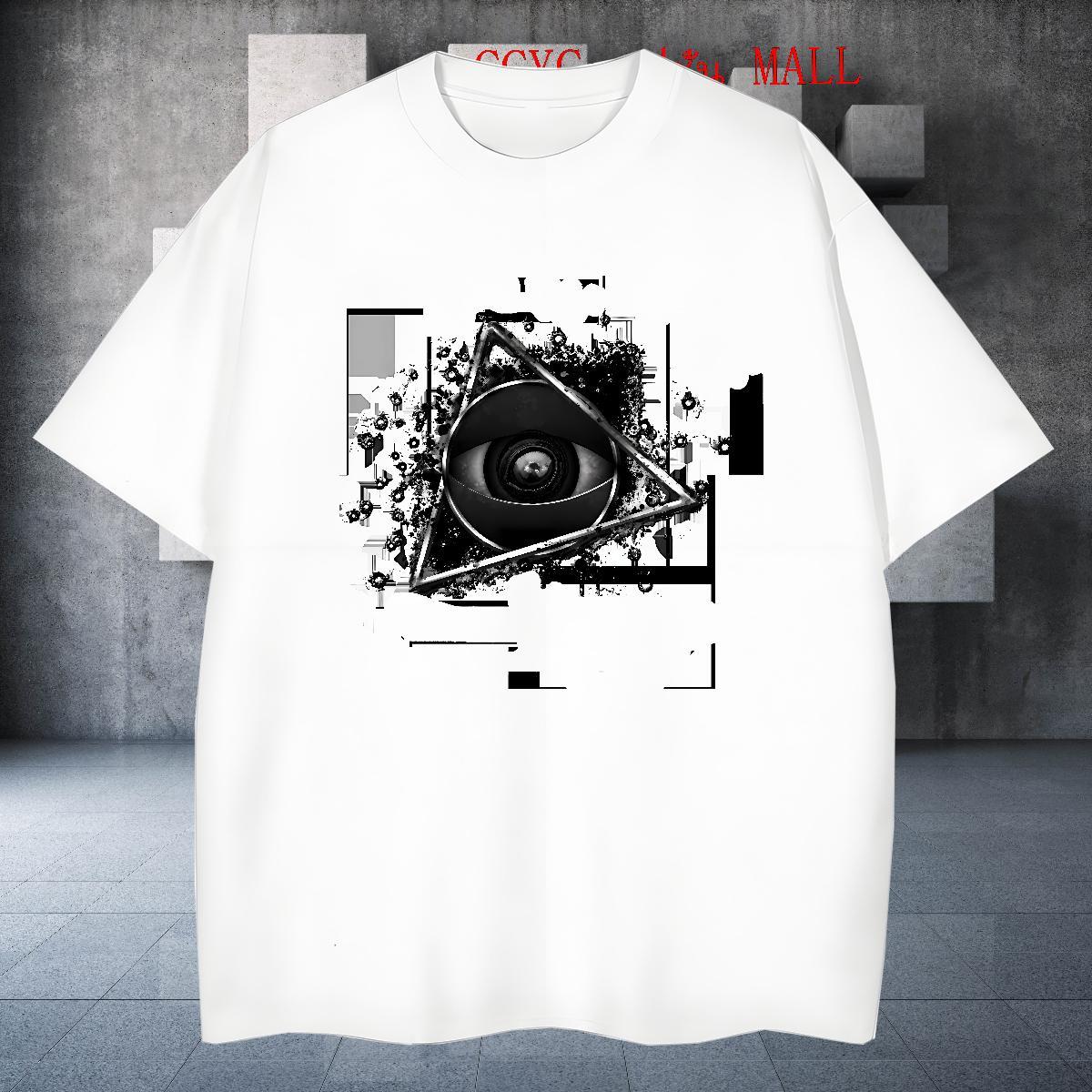 Loose Fit T shirt 230g Cotton eye of the devil Home Outdoor Graphic Crew Neck Couples T Shirts Fashion Tees
