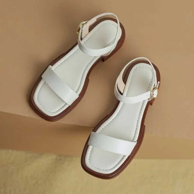 High Quality Summer Womens Sandals Luxury Leather Sandals Fashion Square Toe Open Toe Strap Sandals Comfortable Block Heel Platform Sandals T241227