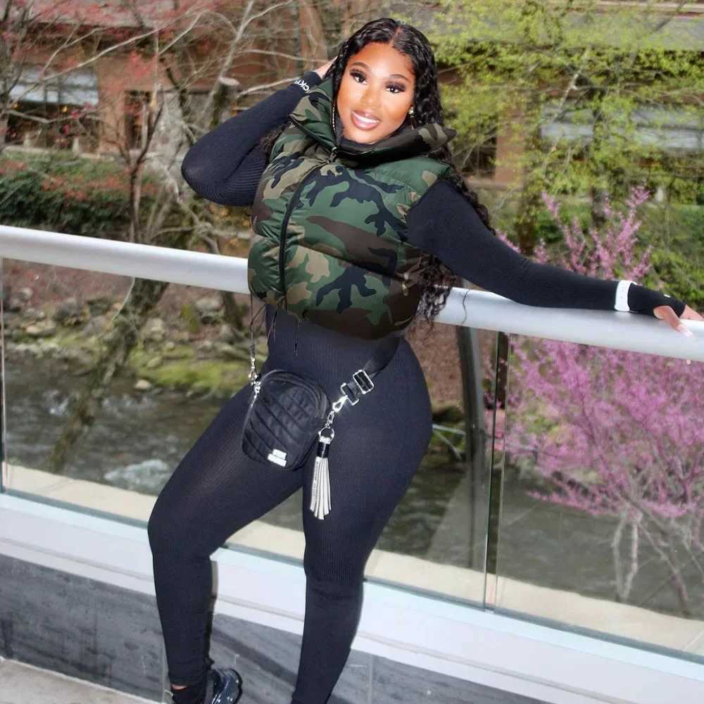 Women's Down Parkas Women Camouflage Puffer Jackets Vest Slveless Camo Bubble Coats Parkas Down High Waist Drawstring Vests Cotton Cropped Parka 