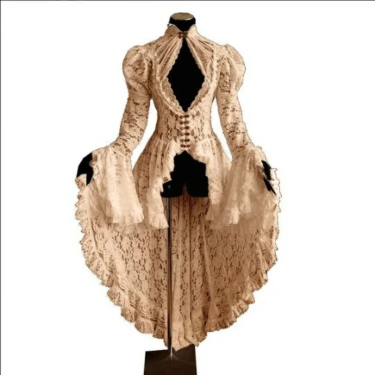 Halloween Retro Medieval Renaissance Role Playing Costume Womens Gothic Lace Bandage Black Fancy Dress Maxi Vestitos 240823