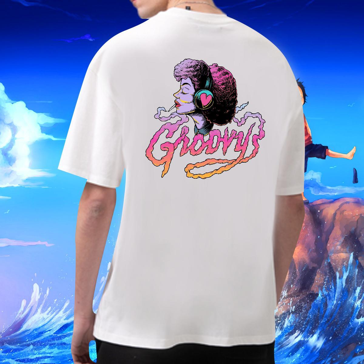 Loose Fit T-Shirts for Men 230g Cotton portrait Anime Printing Street Black White O Neck Short Sleeves Men Tops Tees Designer Tops Shirt