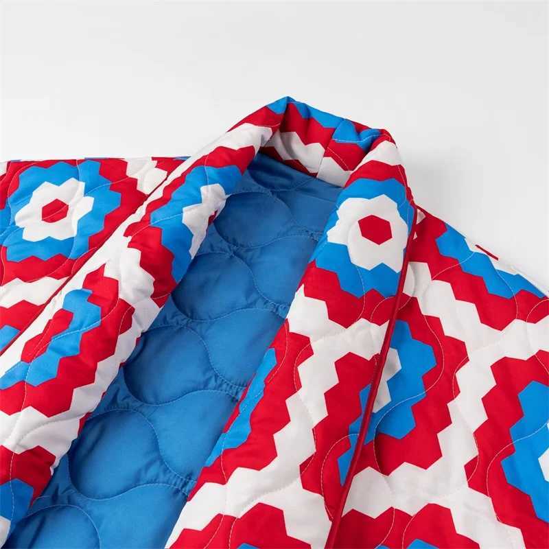 Women's Down Parkas Comfortable Oversized Cotton Traf Jacket Printed Kimono Cotton Jacket Womens loose and simple cotton clothes. Y2408244Z02