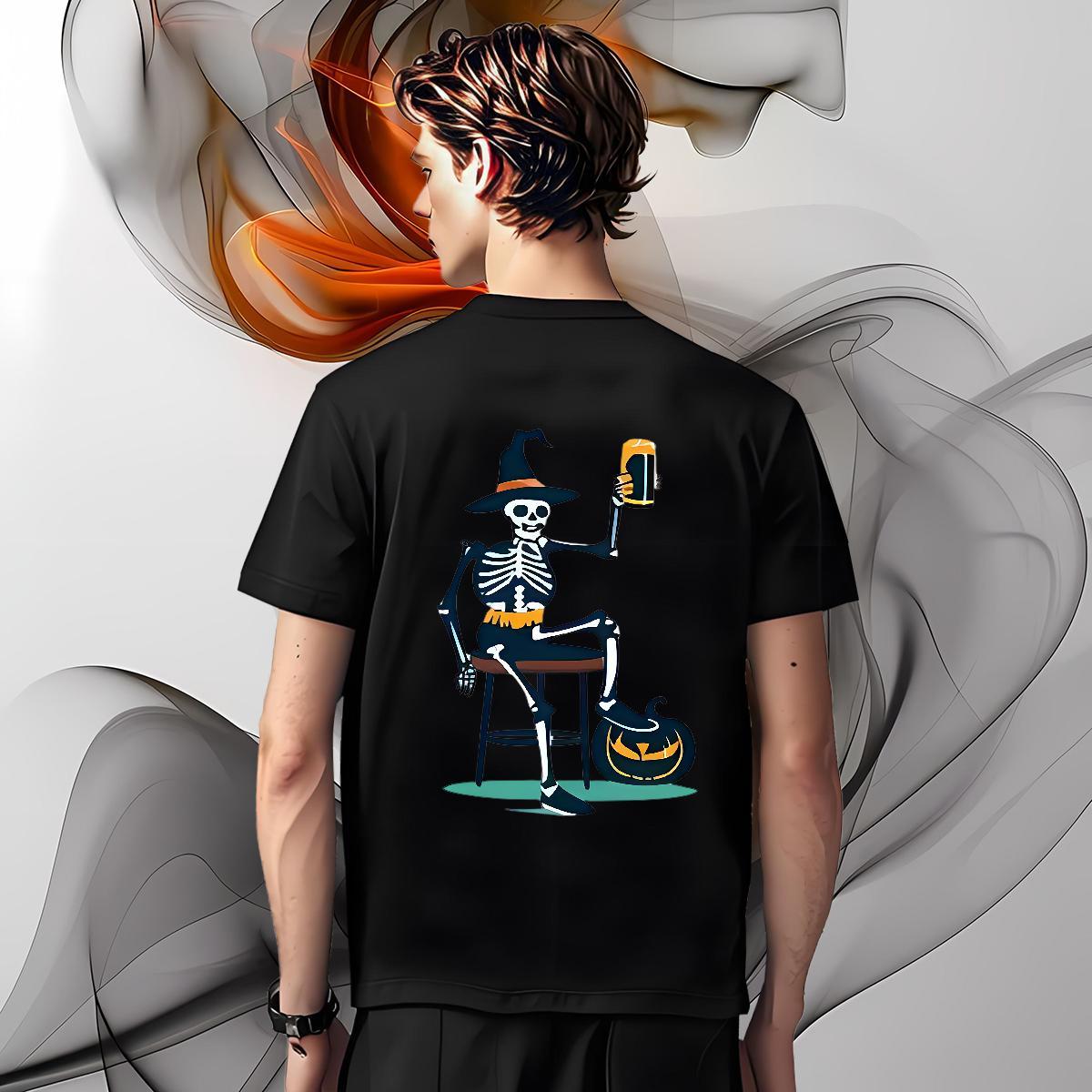 Loose Fit T Shirts Men 230g Cotton halloween Sport Skull Pure Cotton Men Tees Fashion Tops Tees
