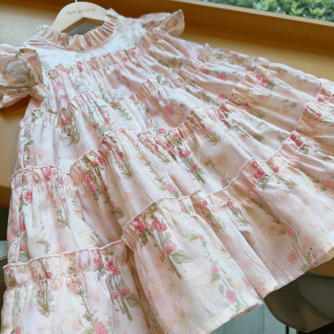 Girls' dress summer 2024 new stylish sweet ral small flying sleeves little girl princess cake skirt 111 F22-08.24