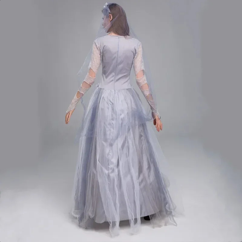 Duo Lady Corpse Bride Costume Classic Long Horror Mexican Zombie Role Playing Carnival Halloween Fancy Party Dress 240823