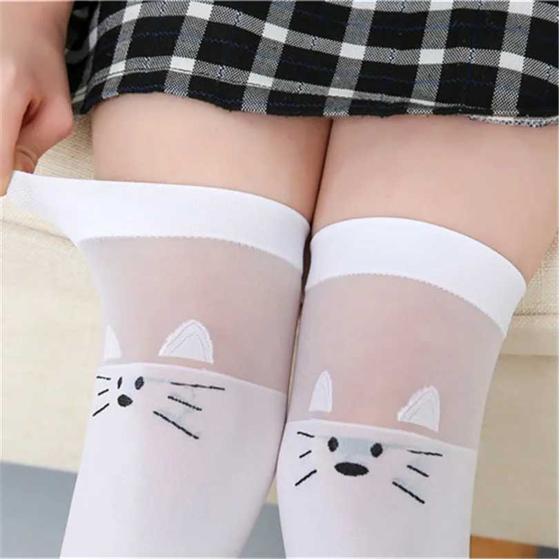 Summer Spring White school student girls over the knee high long socks cartoon animal design baby kids child princess stockings CL240824