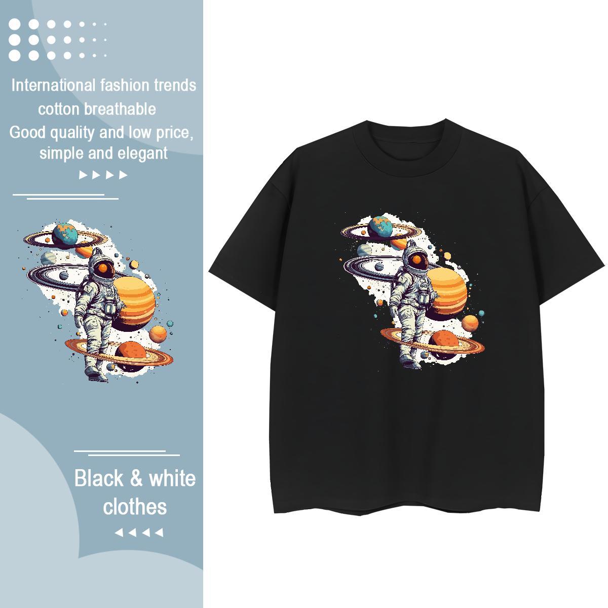 Nice Women Tees 230g Cotton cosmonaut Sports Casual Women T Shirts Breathable Crew Neck White Plus Size Wear