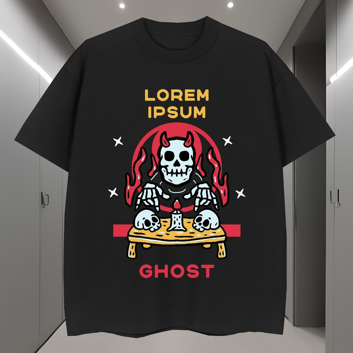 Loose Mens T Shirts 100% Cotton 230g skull Hip Hop Custom Print Plus Size Short Sleeve O-Neck Men Tops Tees Factory Direct Tee Shirt