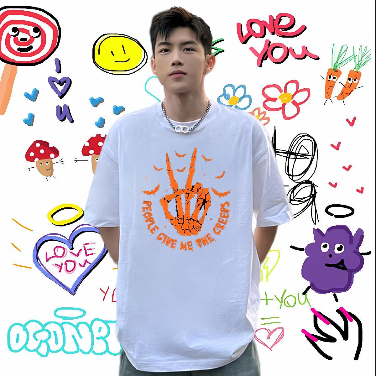 Unisex T Shirts Men 230g Pure Cotton skull Beach Anime Short Sleeve Soft Tshirts Custom Wear
