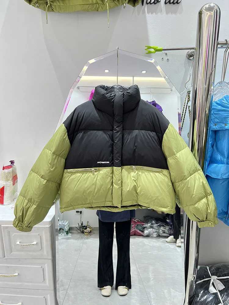 Women's Down Parkas New Down Jacket Womens Stand Collar Korean Fashion White Duck Down Coat Outerwear Long Slve Casual Camperas De Mujer Y2408245