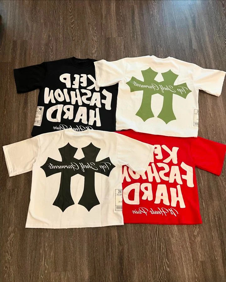 Streetwear T Shirt Y2K Clothes Harajuku Hip Hop Cross Letter Graphic Print Oversized TShirt Mens Round Neck Short Sleeve Tops 240823