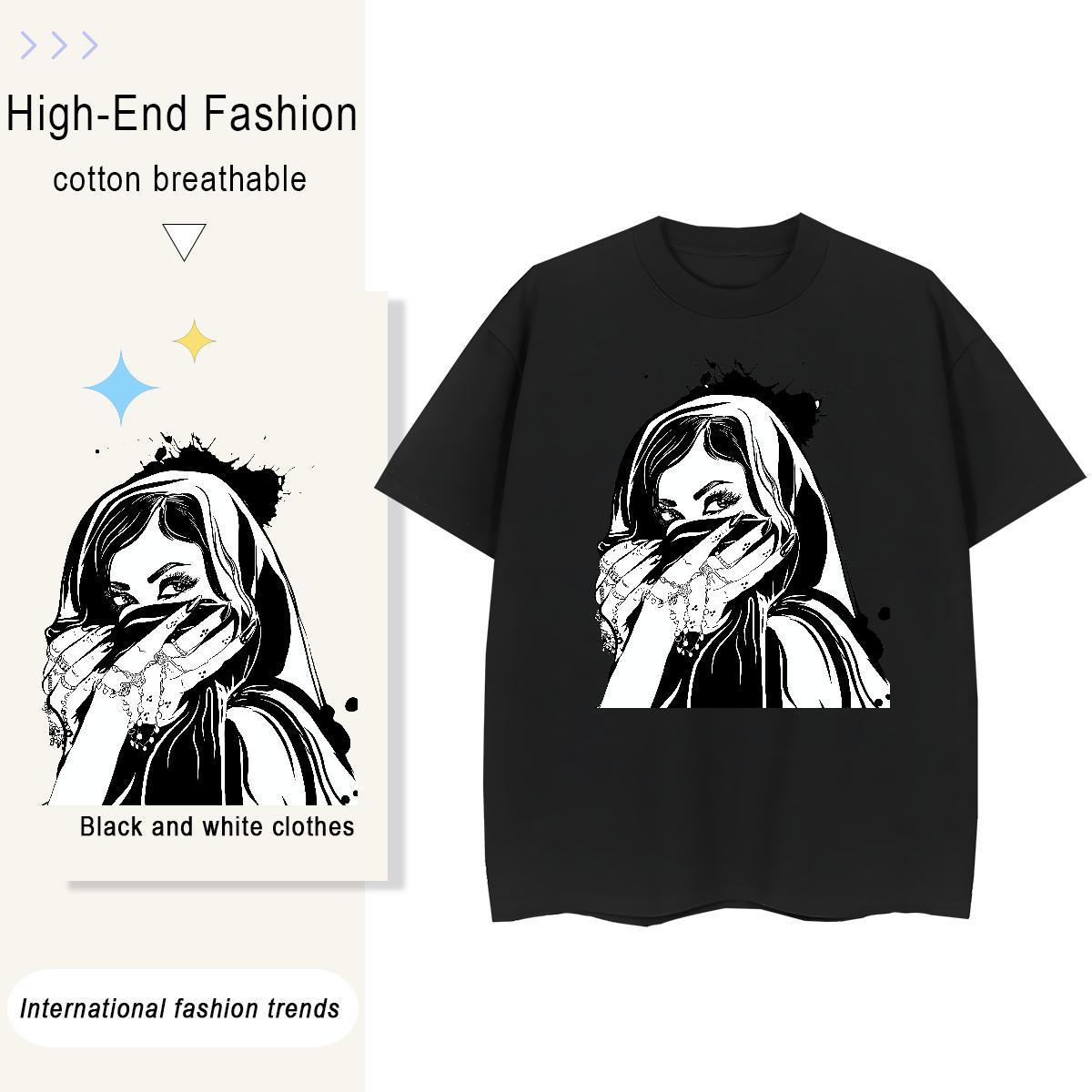 Free Shipping Woman Tshirt 230g Cotton masked Casual T shirt Short Sleeve O-Neck Custom Printed Top Tees