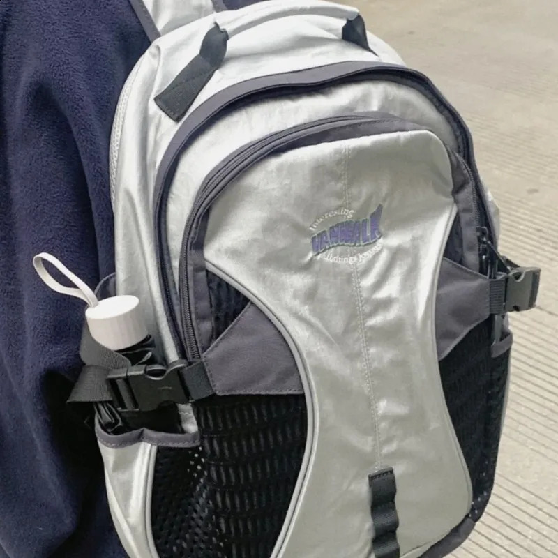 Vintage Letter Streetwear Trendy Y2k Womens Bags Men Outdoor Casual Travel Backpack Students High-capacity Patchwork Schoolbags 240824