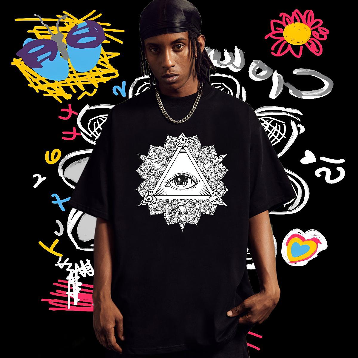 Free Shipping T Shirt For Man 100% Cotton 230g eye of the devil Street DIY Printed Crew Neck Men Tops Tees Brand Tees Shirts